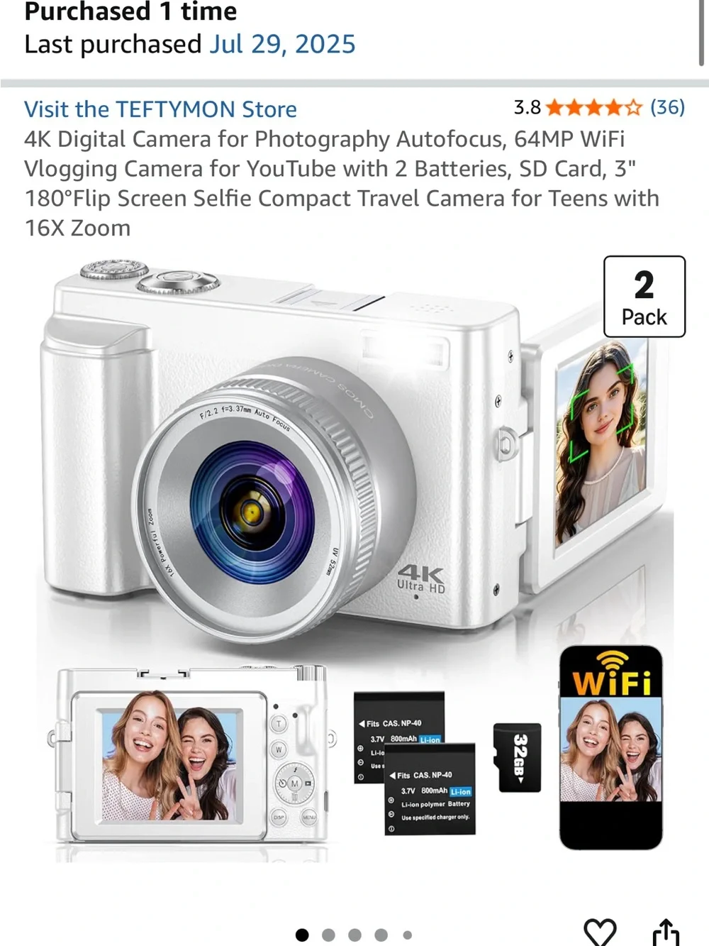 Amazon White Compact Digital Camera with Lens Cap